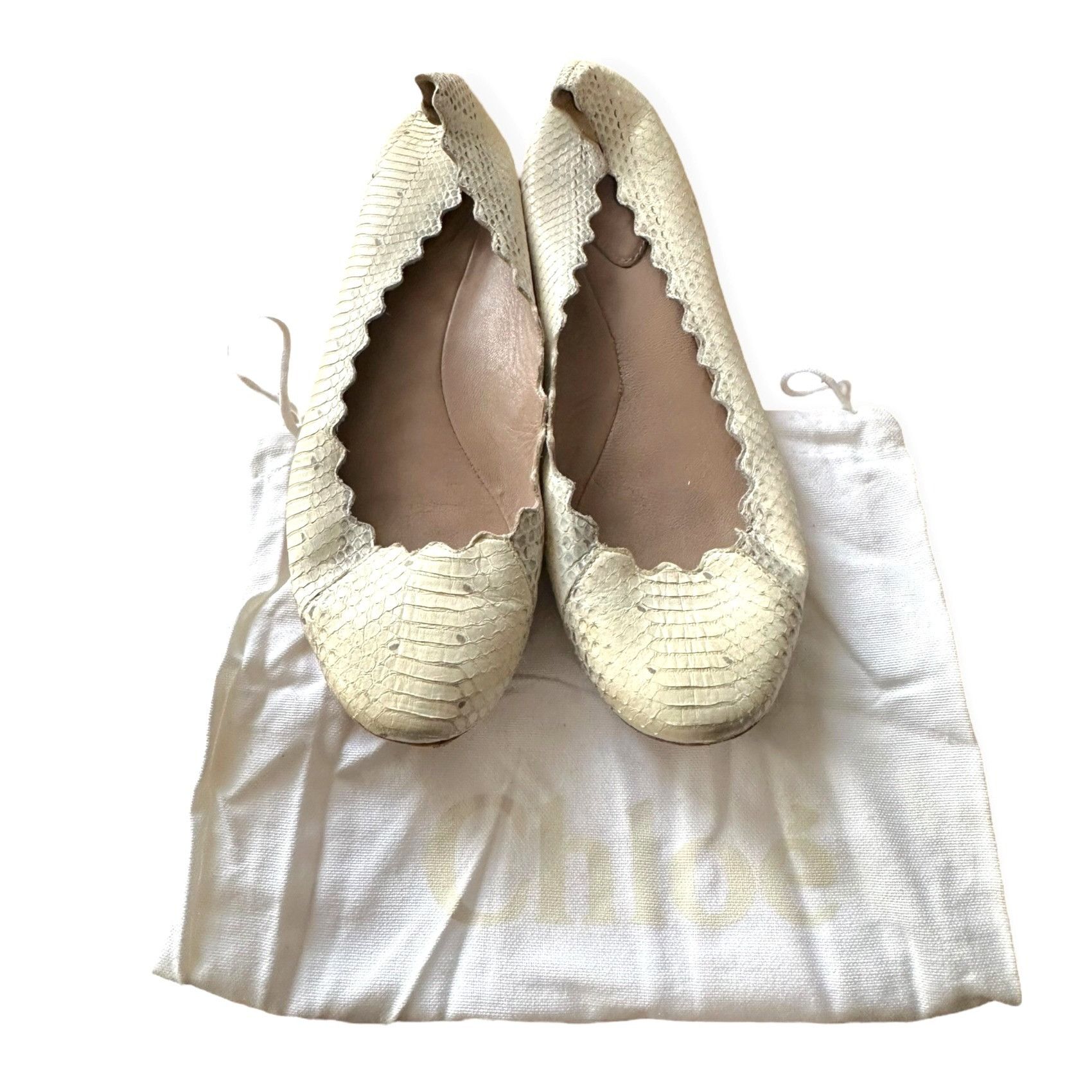 Chloe Chloe Lauren Ballet Ballerina Flats, in white snake, Scallop Size US 9 / IT 39 - 2 Thumbnail