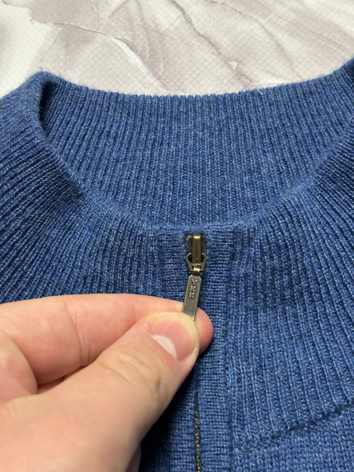 Designer WoolOvers Merino Wool Cashmere Half Zip Sweater Blue Mens XL Size US XL / EU 56 / 4 - 5 Thumbnail