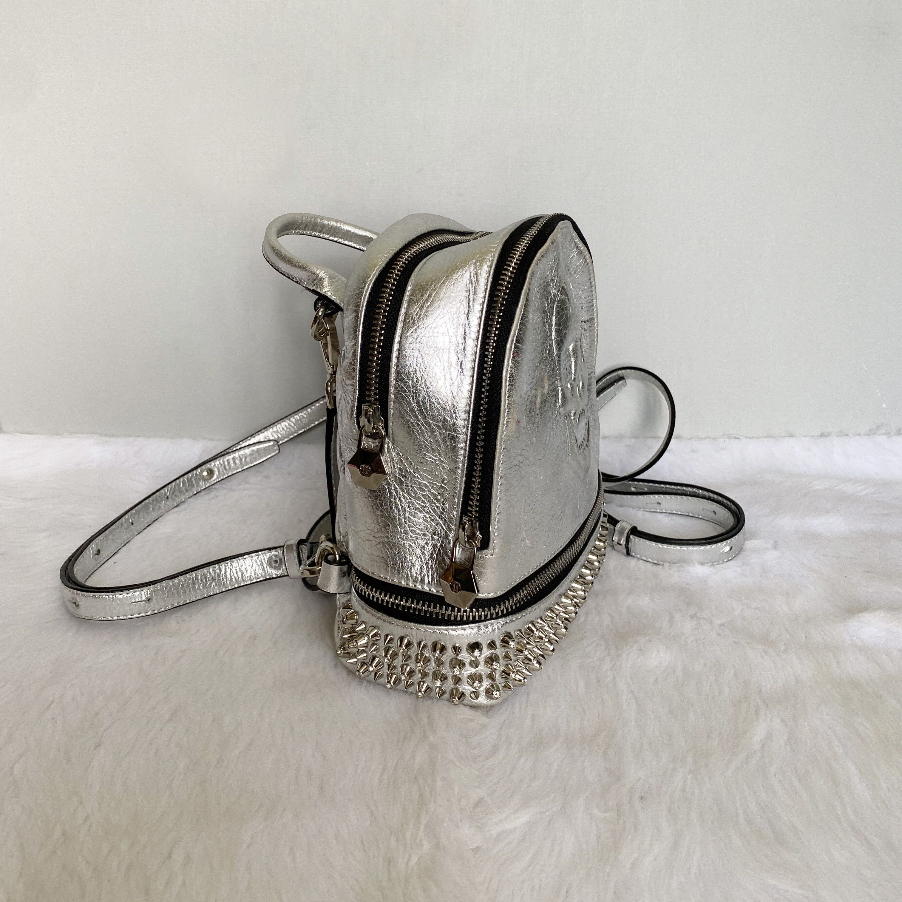Philipp Plein Mini Cornelia Silver Crystal Studded Skull Leather Backpack Size ONE SIZE - 2 Thumbnail