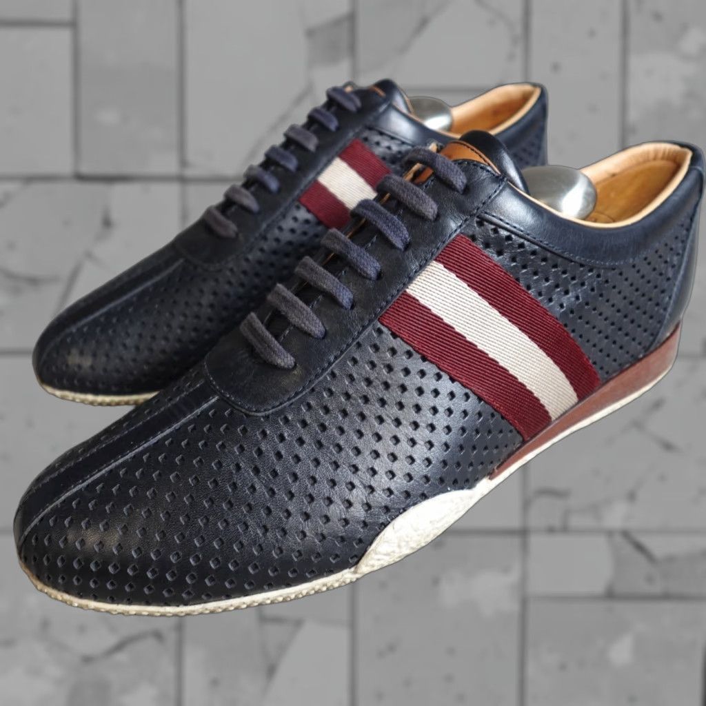 Bally Mens Sneakers 9 Blue Navy Leather Casual Sneakers D Rubber Outsole Leather Comfort Vintage No Mens Shoes