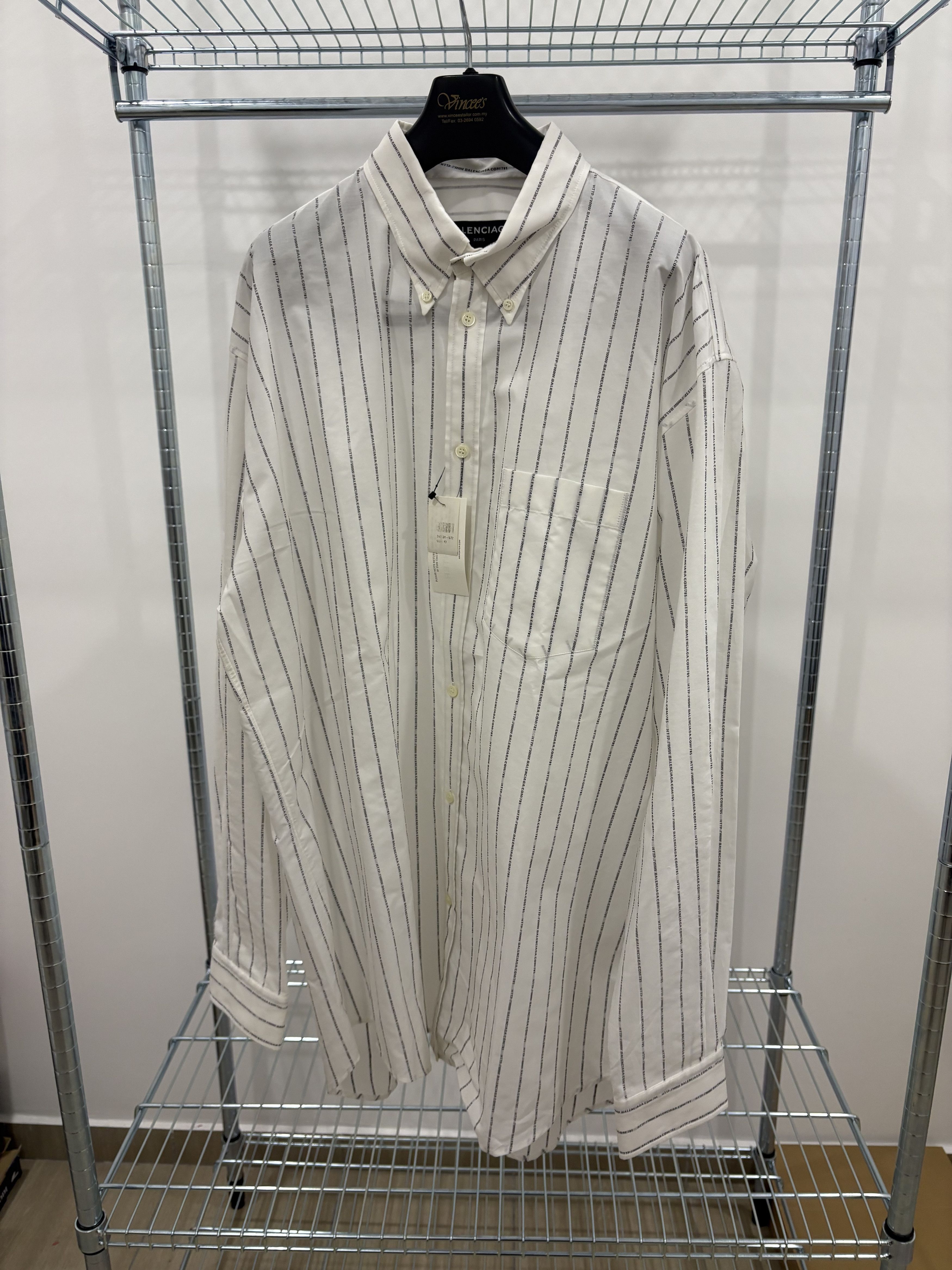 Balenciaga Balenciaga All-Over WWW/URL Stripe Button-Down Shirt Size US XL / EU 56 / 4 - 1 Thumbnail