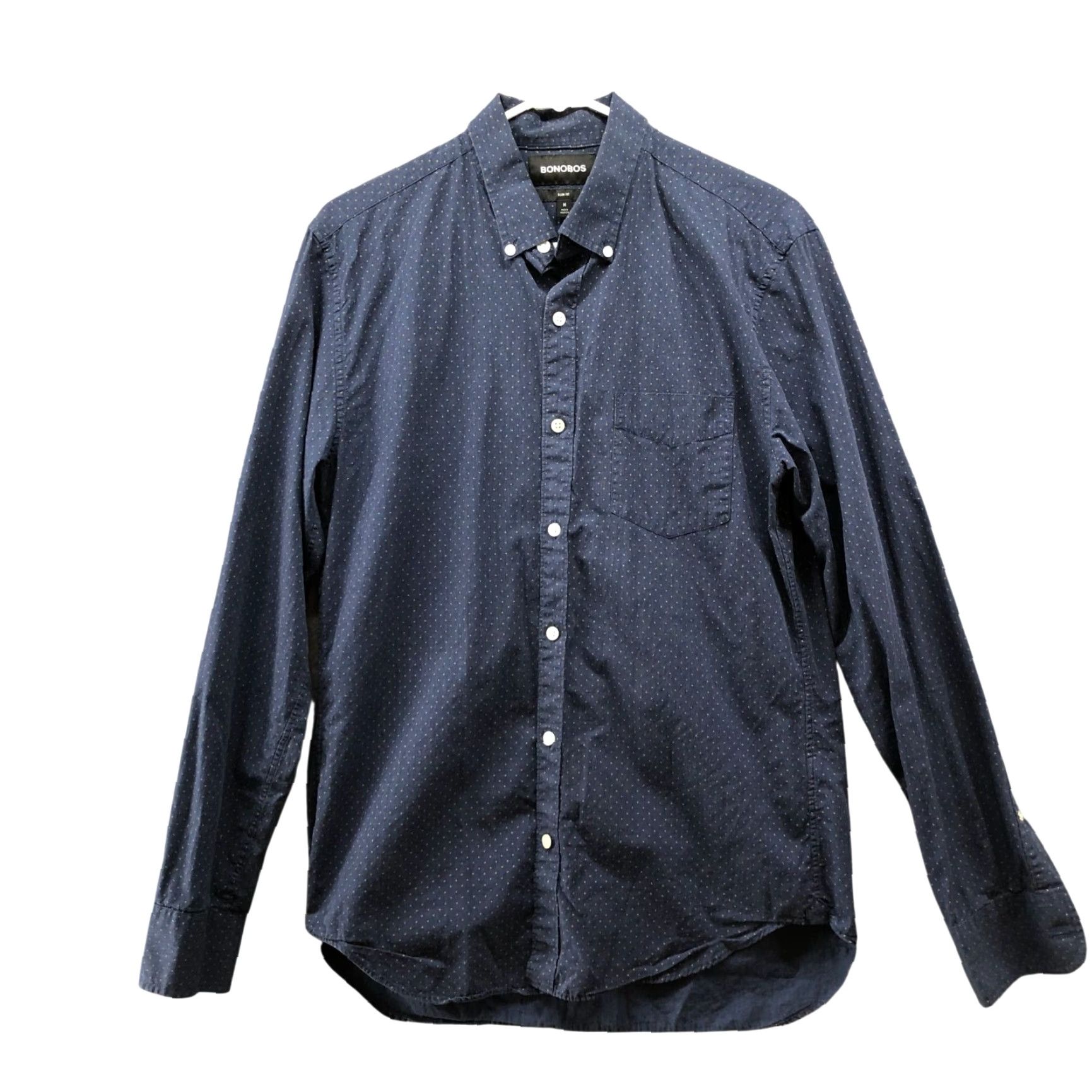 Bonobos Bonobos Long Sleeve Button Down Shirt Mens M Slim Fit Navy Yellow Polka Dot Size US M / EU 48-50 / 2 - 2 Thumbnail