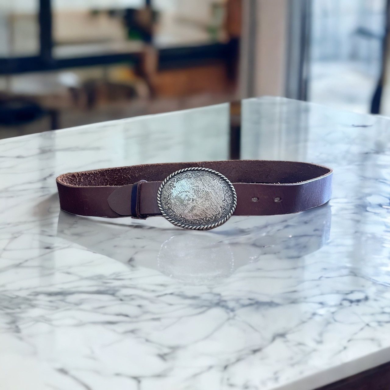 Diesel × Japanese Brand × Vintage Vintage 70s Heavy Oval Plaque Solid Leather Buckle Belt Size ONE SIZE - 2 Thumbnail