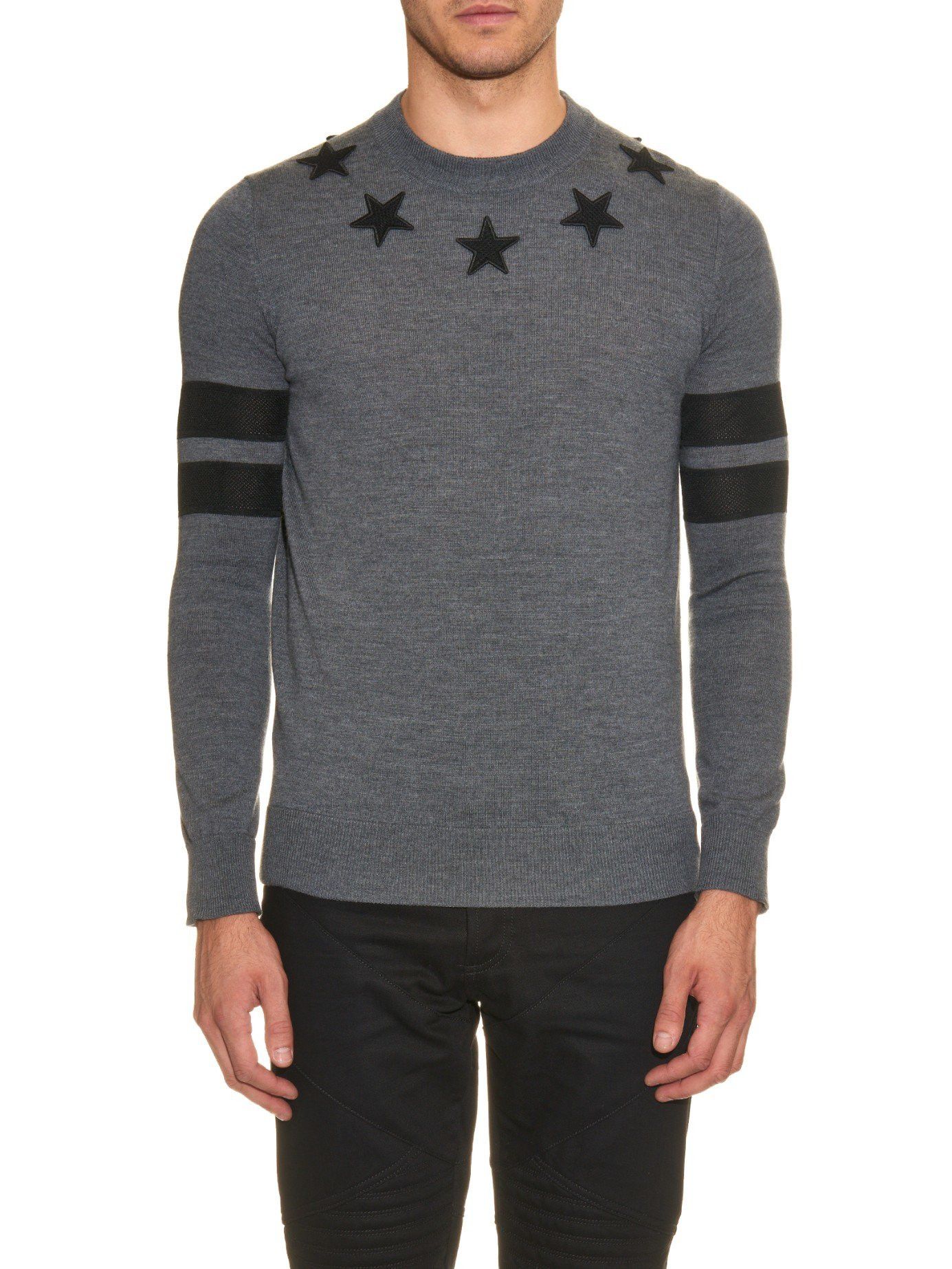 Givenchy Grey Wool Star Embroidered Long Sleeve Sweater L