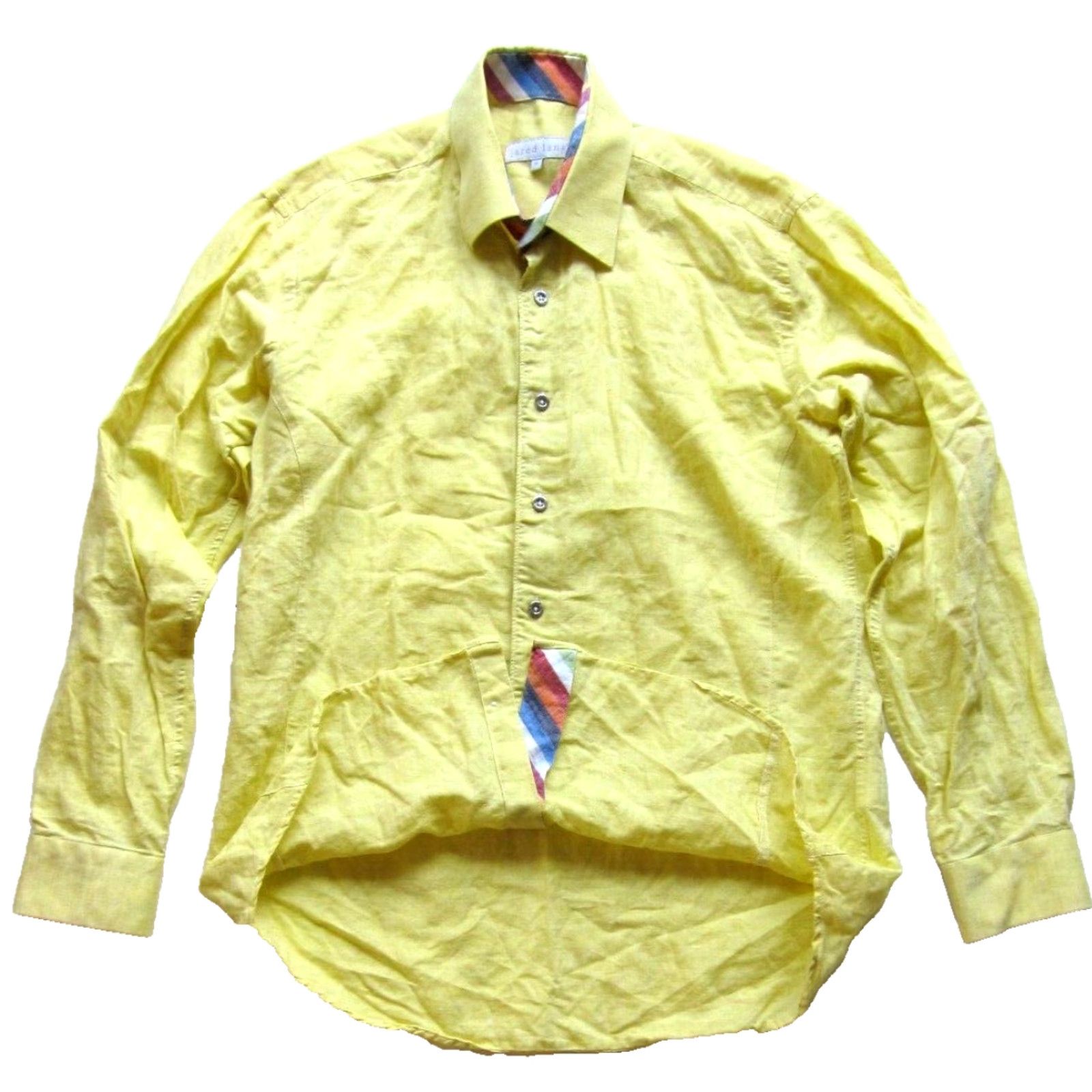 Jared Lang Jared Lang Linen Cotton Yellow Silver Button Down Long Sleeve Shirt Men Medium Size US M / EU 48-50 / 2 - 4 Thumbnail