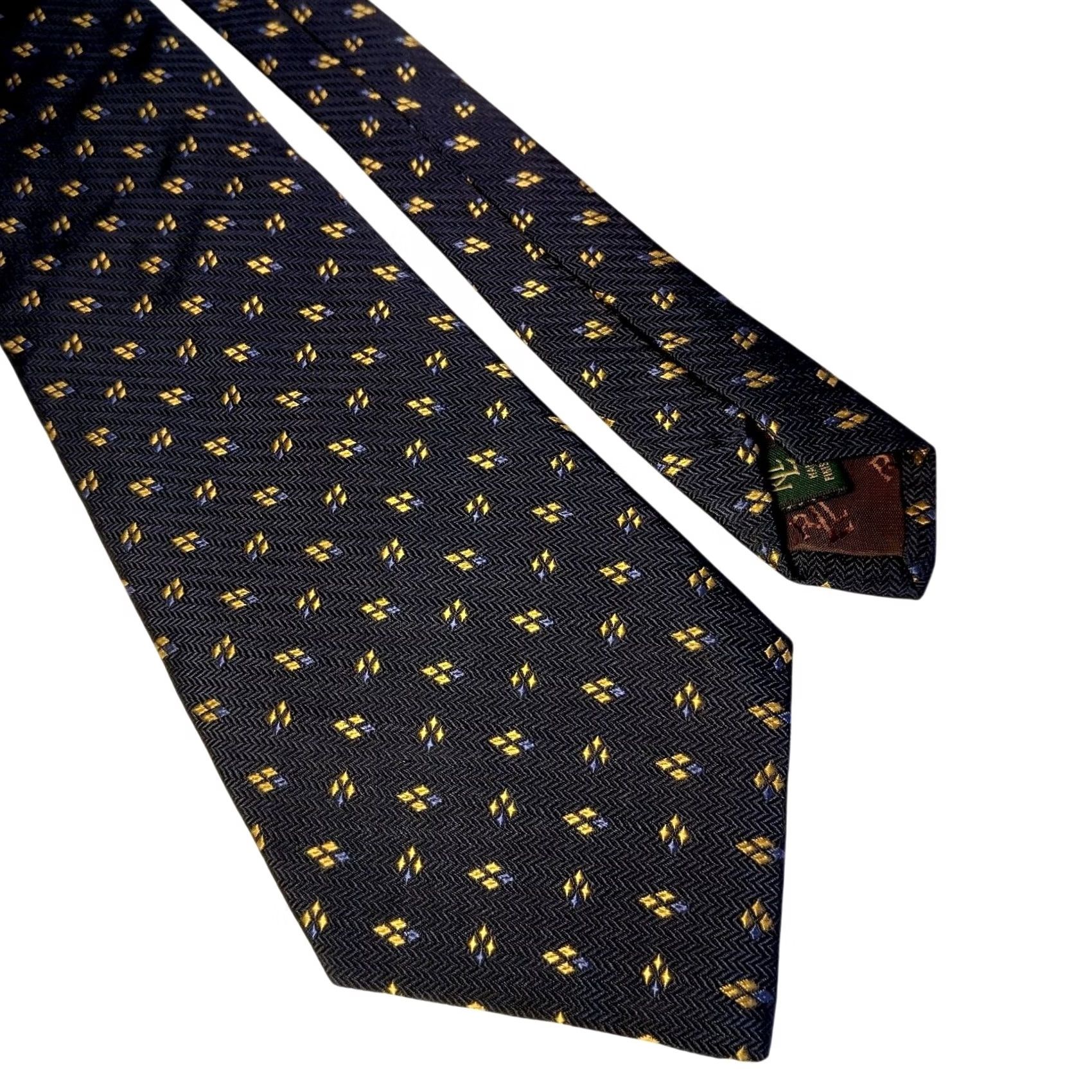 Ralph Lauren Lauren Ralph Lauren Tie Blue Yellow Diamond Woven Silk USA Preppy Silk Tie Mens 57.5" Pointed Pattern Geometric USA Made Size ONE SIZE - 6 Thumbnail