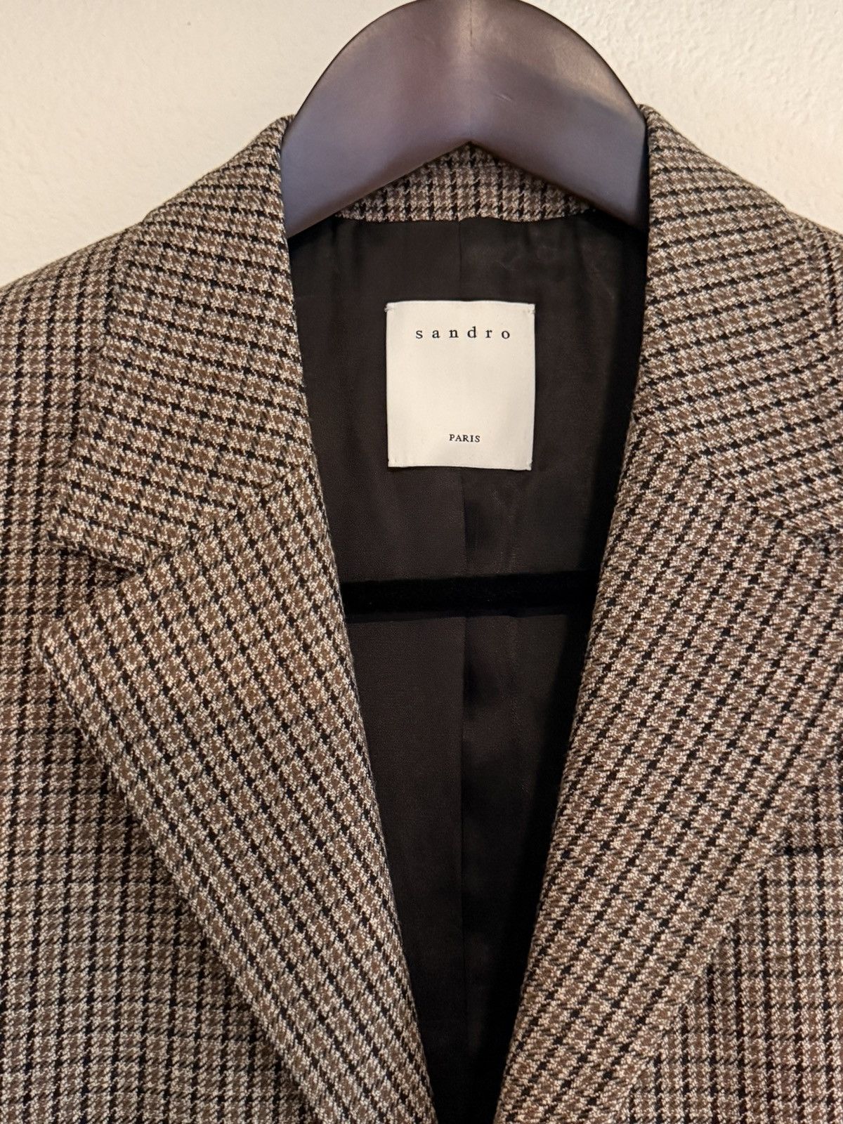 Sandro Houndstooth Brown Wool Check Suit Blazer 36/46 Size 36R - 2 Thumbnail