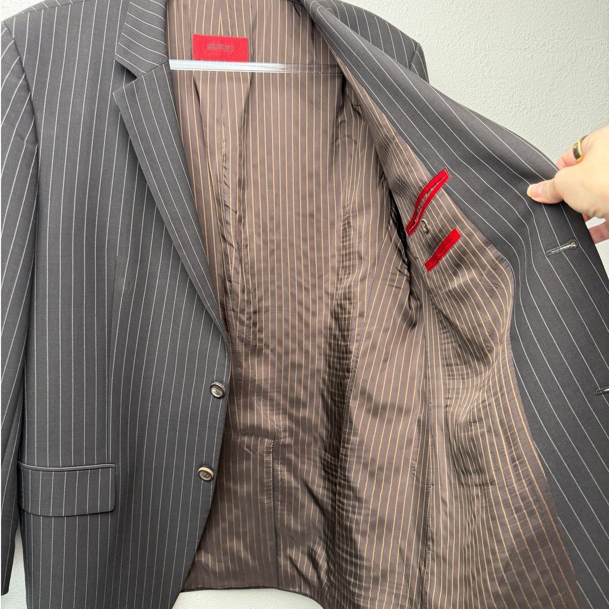 Hugo Boss Hugo Boss Black Pinstripe Wool Mohair 2 Pc Suit Men’s 46R Size 46R - 11 Thumbnail