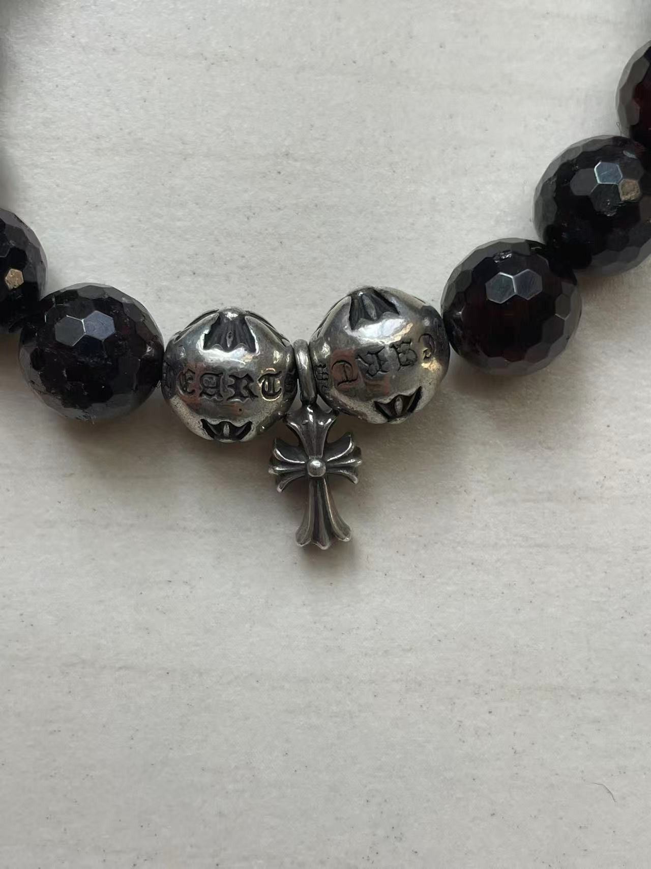Chrome Hearts Chrome Hearts 10mm Garnet Silver Cross Beaded Bracelet Size ONE SIZE - 6 Thumbnail