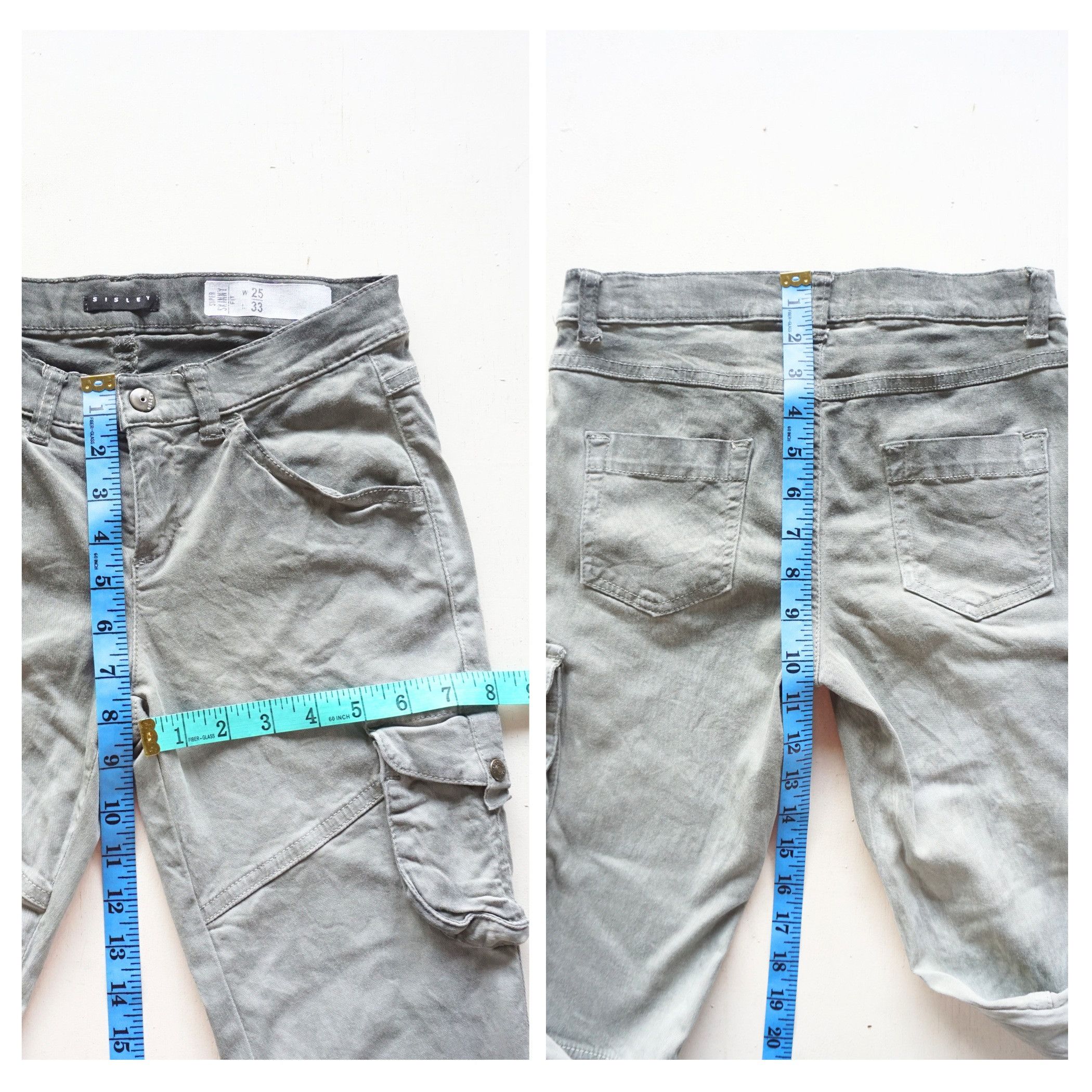 Benetton SISLEY Skinny Fit Oil-Stained Look Low-Rise Cargo Jeans Size 24" / US 00 / IT 34 - 10 Thumbnail