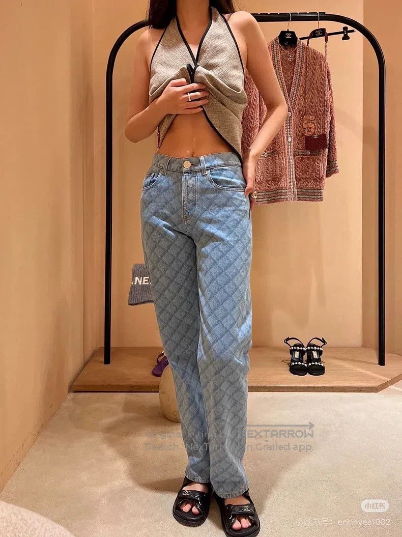 Chanel Chanel Blue diamond checkered straight jeans Size 25" / US 0 / IT 36 - 6 Thumbnail