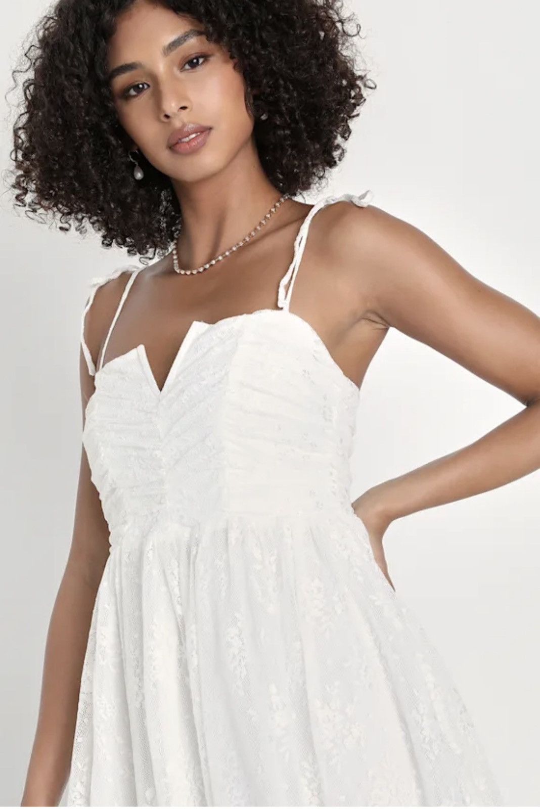 Lulus Lulus Sweetie White Lace Ruched Tie-Strap XS Midi Dress Size XS / US 0-2 / IT 36-38 - 3 Thumbnail