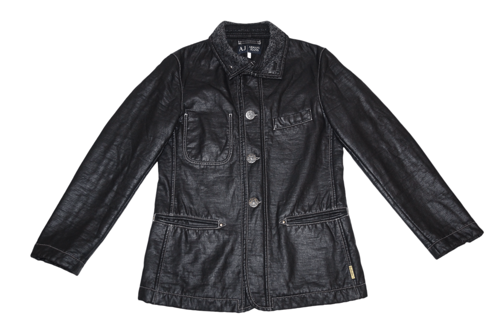 Armani VTG Armani Jeans Boiled Wool Lined Faux Leather Field Jacket Size US M / EU 48-50 / 2 - 5 Thumbnail