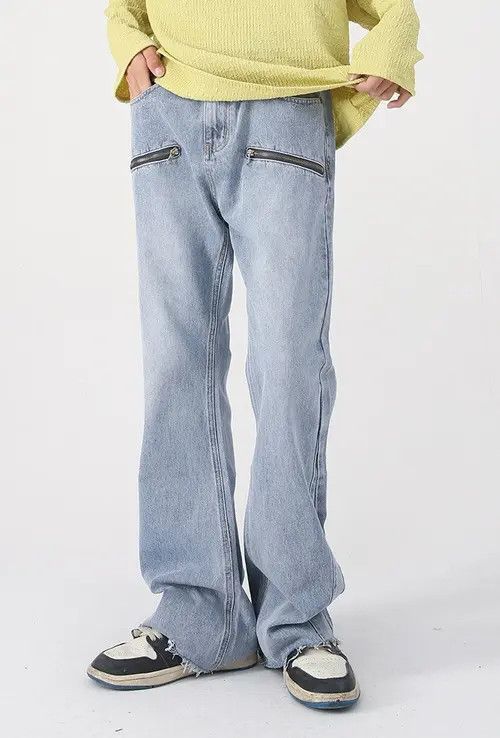 Japanese Brand Washed distressed men's zipper flared jeans Size US 32 / EU 48 - 8 Thumbnail