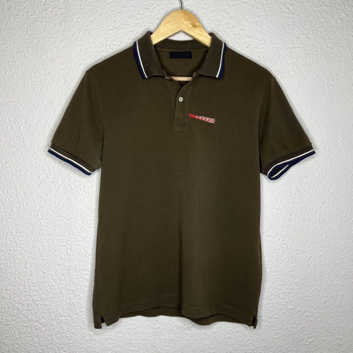 Prada Prada Polo Tshirt Tee Green Khaki Logo Red Rare Y2K Drill Size US M / EU 48-50 / 2 - 1 Thumbnail