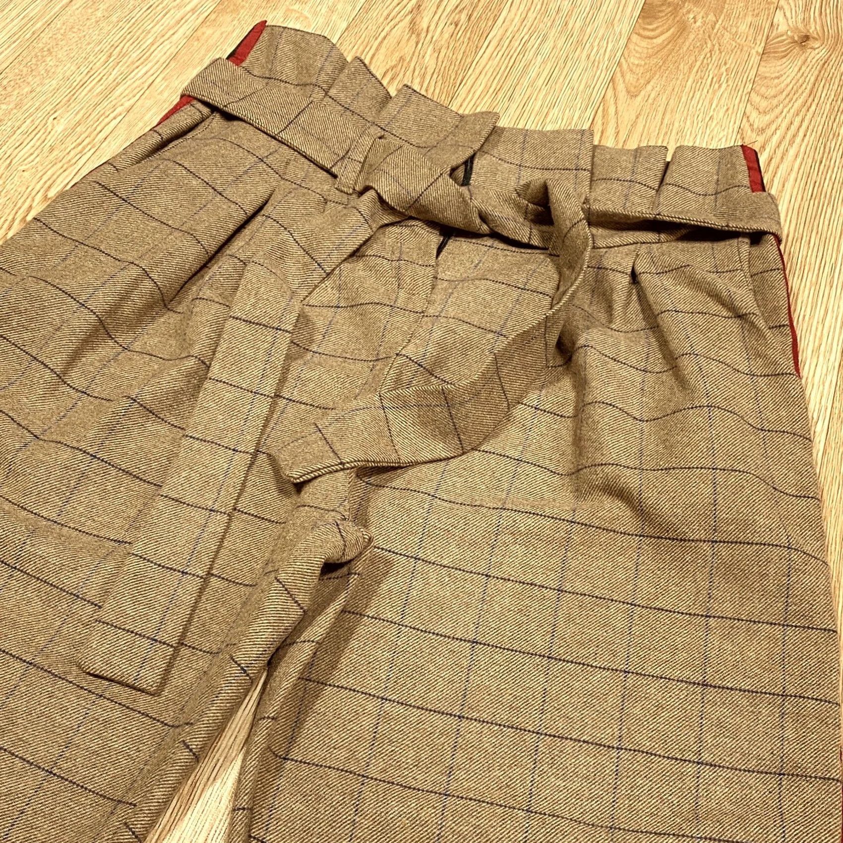 Vintage Love From Italy Trousers Size Medium Wool Blend Brown Blue Check Crop L24” Women Adjustable Zip/Belted Casual 70% Polyester 15% Wool 15% Viscose Size 32" / US 10 / IT 46 - 3 Thumbnail