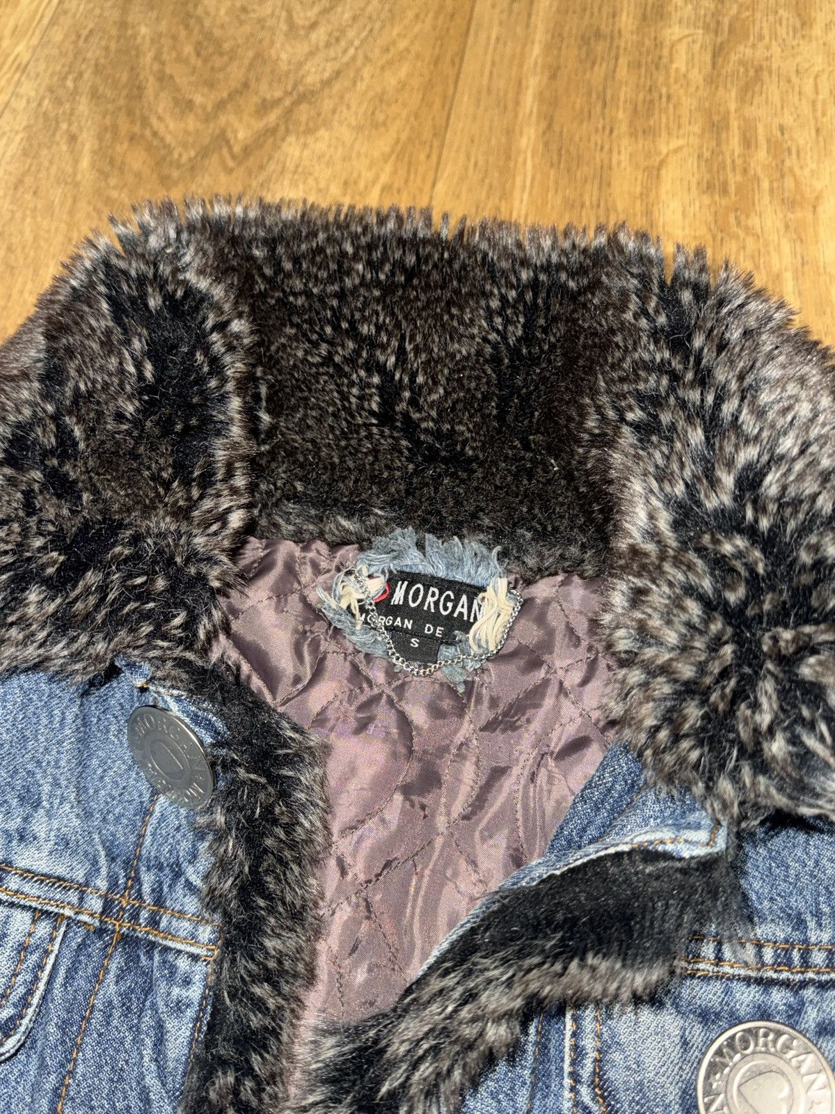 Morgan De Toi VINTAGE MORGAN DE TOI FRANCE MOHAIR FUR COAT DENIM JACKET Size S / US 4 / IT 40 - 3 Thumbnail