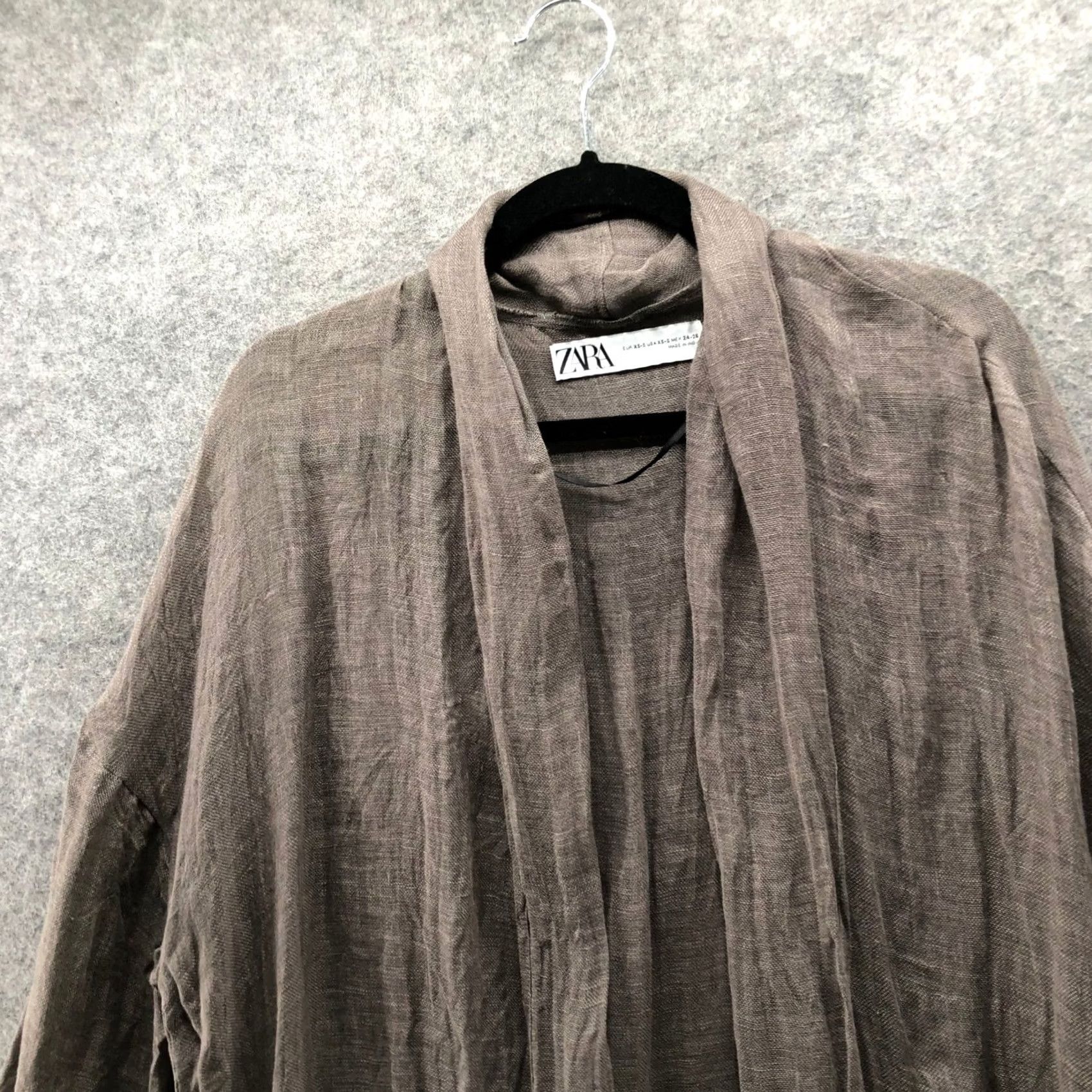 Zara VINTAGE Zara 100% Linen Open Front Kimono Cardigan Womens XS-S Brown Gauze Longline Size XS / US 0-2 / IT 36-38 - 3 Thumbnail