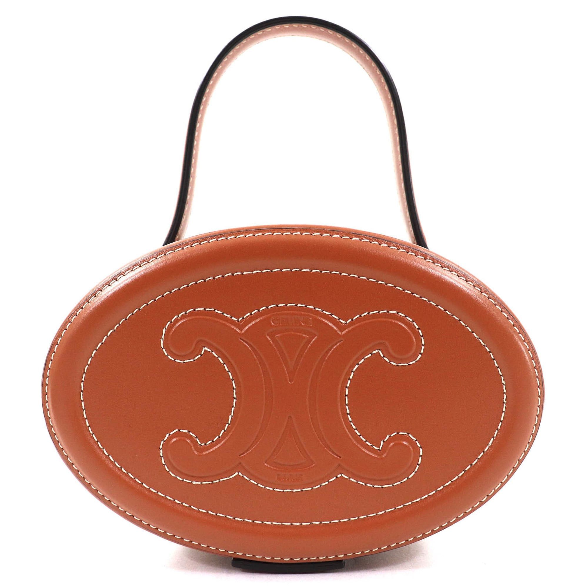 Celine CELINE 198613 Oval Minaudière Cuir Triomphe Smooth Calfskin Leather Handbag in Tan and Brown, Includes Dust Bag, Made Italy Size ONE SIZE - 1 Thumbnail