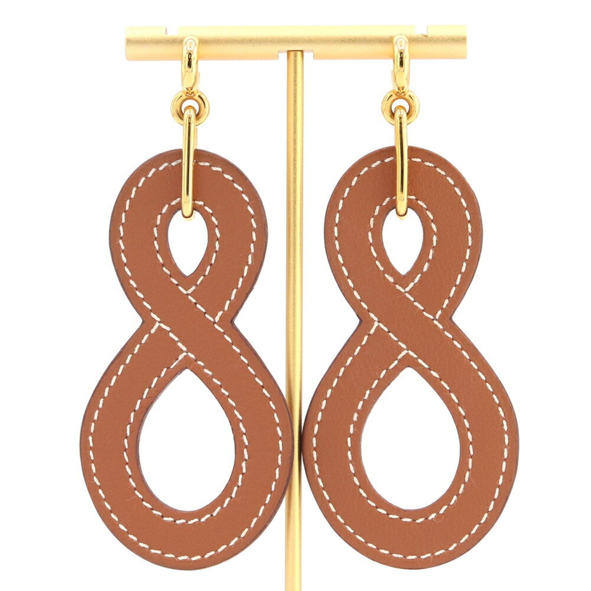 image of Hermes Earrings Entrelac Gm Gold Vaux Swift Z Engraved Women's Hermes