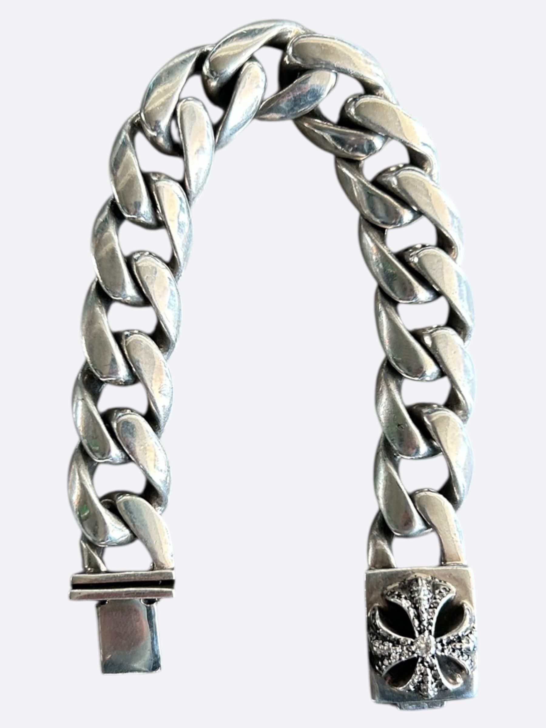 Chrome Hearts Chrome Hearts Silver & Diamond Cross Cuban Bracelet Size ONE SIZE - 1 Thumbnail