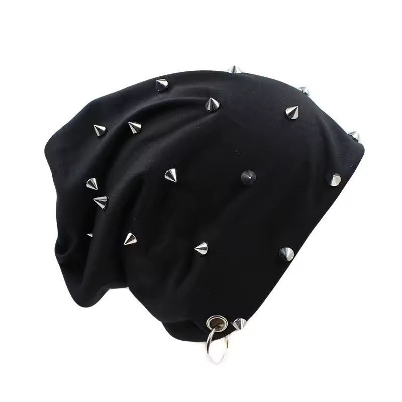 Japanese Brand Punk Spiked Beanie - Black Studded Hat with Ring Size ONE SIZE - 1 Thumbnail