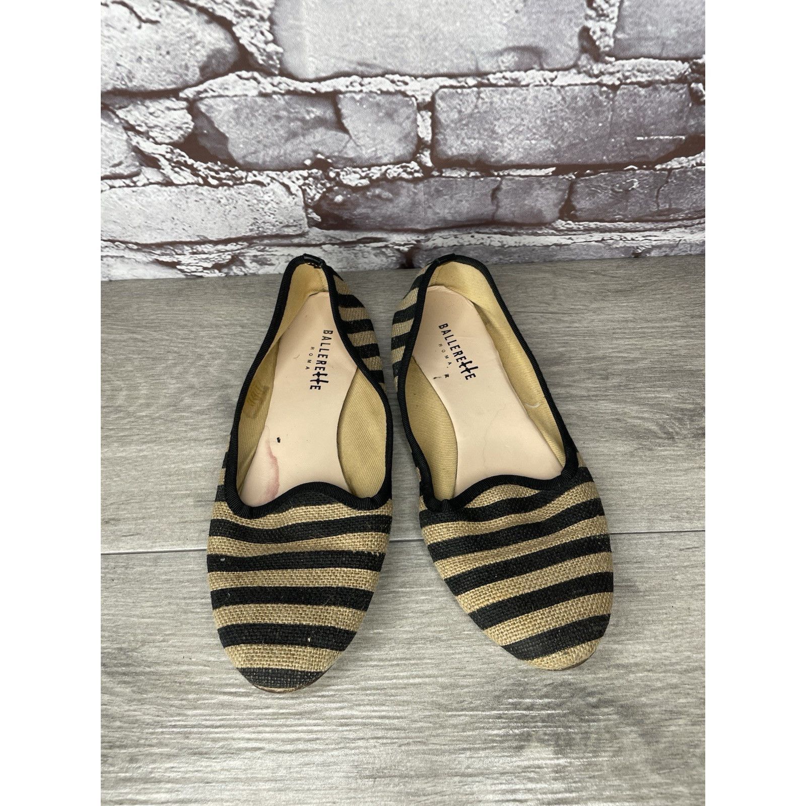 Other Ballerette Roma Tan Black Stripe Canvas Fabric Ballet Flats Size US 6.5 / IT 36.5 - 2 Thumbnail