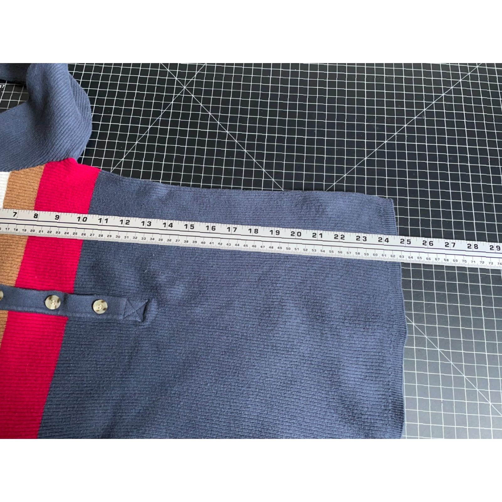 Faherty Faherty Mikki Henley Sweater Women's Medium Gray Red Striped Cotton Cashmere Size M / US 6-8 / IT 42-44 - 6 Thumbnail