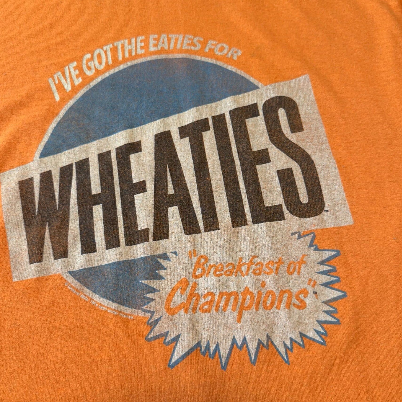 Champion VINTAGE Optima Wheaties T-Shirt Breakfast of Champions 90s Crew Neck Short Sleeve M Orange Mens Size US M / EU 48-50 / 2 - 2 Thumbnail
