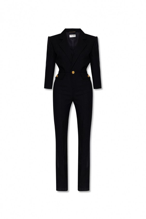 Saint Laurent Paris o1s1wg111024 Tailored Jumpsuit in Chevron Wool in Black Size 30" / US 8 / IT 44 - 1 Thumbnail