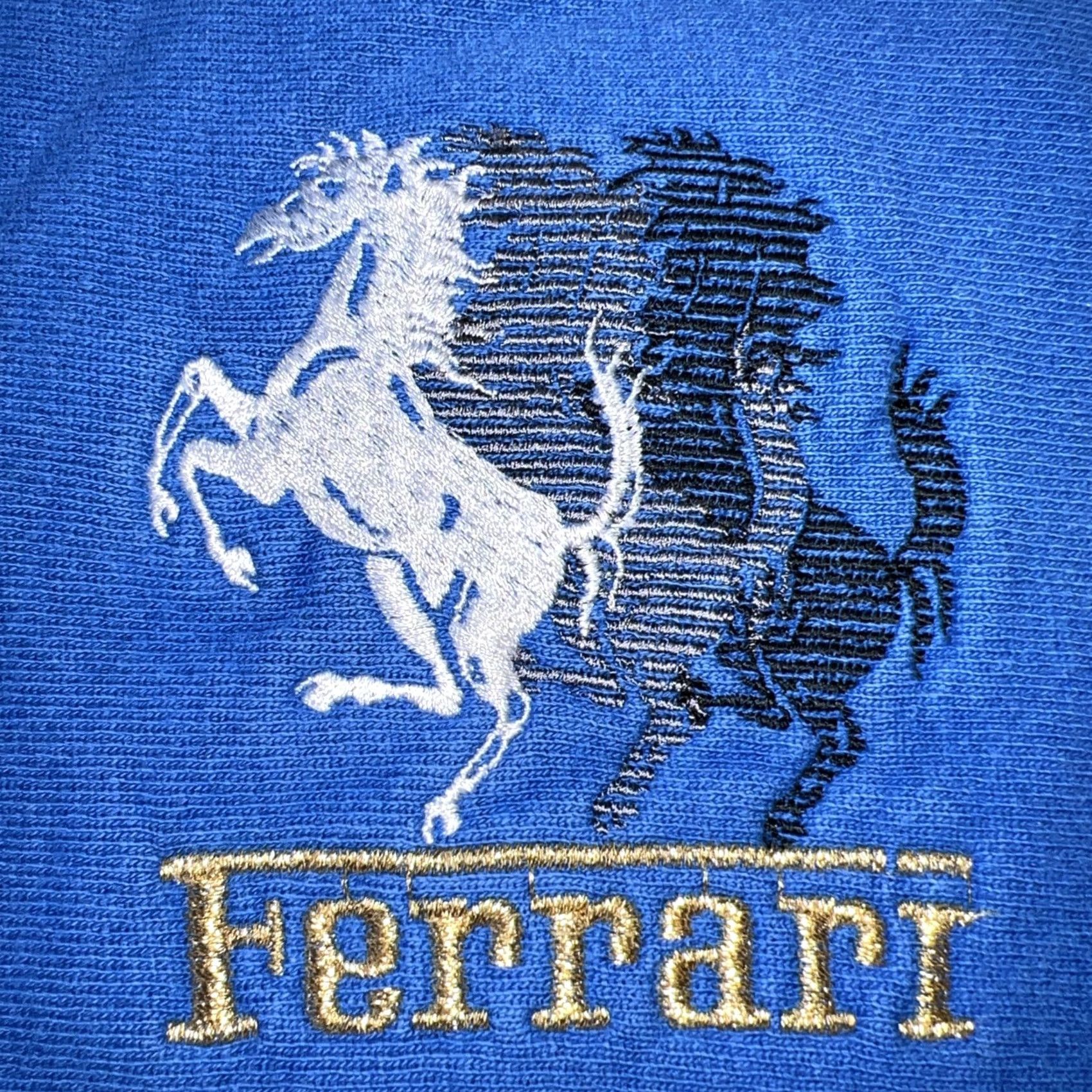 Champion VINTAGE Ferrari x Champion Collab Mashup Sweatshirt Adult XL Blue Crew Neck Long Sleeve Knit Cotton Embroidered Graphic Print Logo Regular Fit Size US XL / EU 56 / 4 - 2 Thumbnail