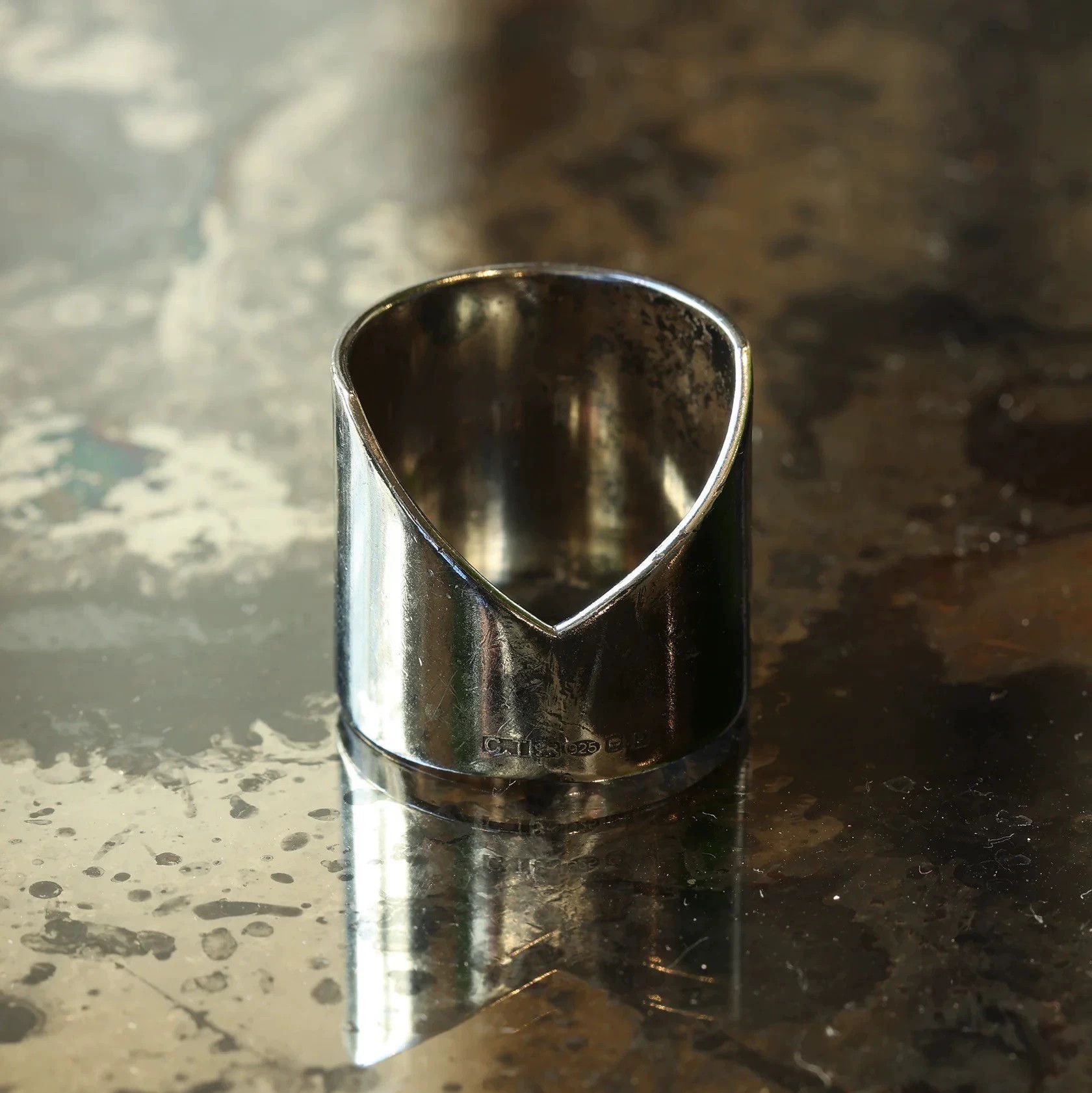 Chin Teo Chin Teo Distressed Silver-Black Shield Armor Ring US10 Size ONE SIZE - 2 Thumbnail