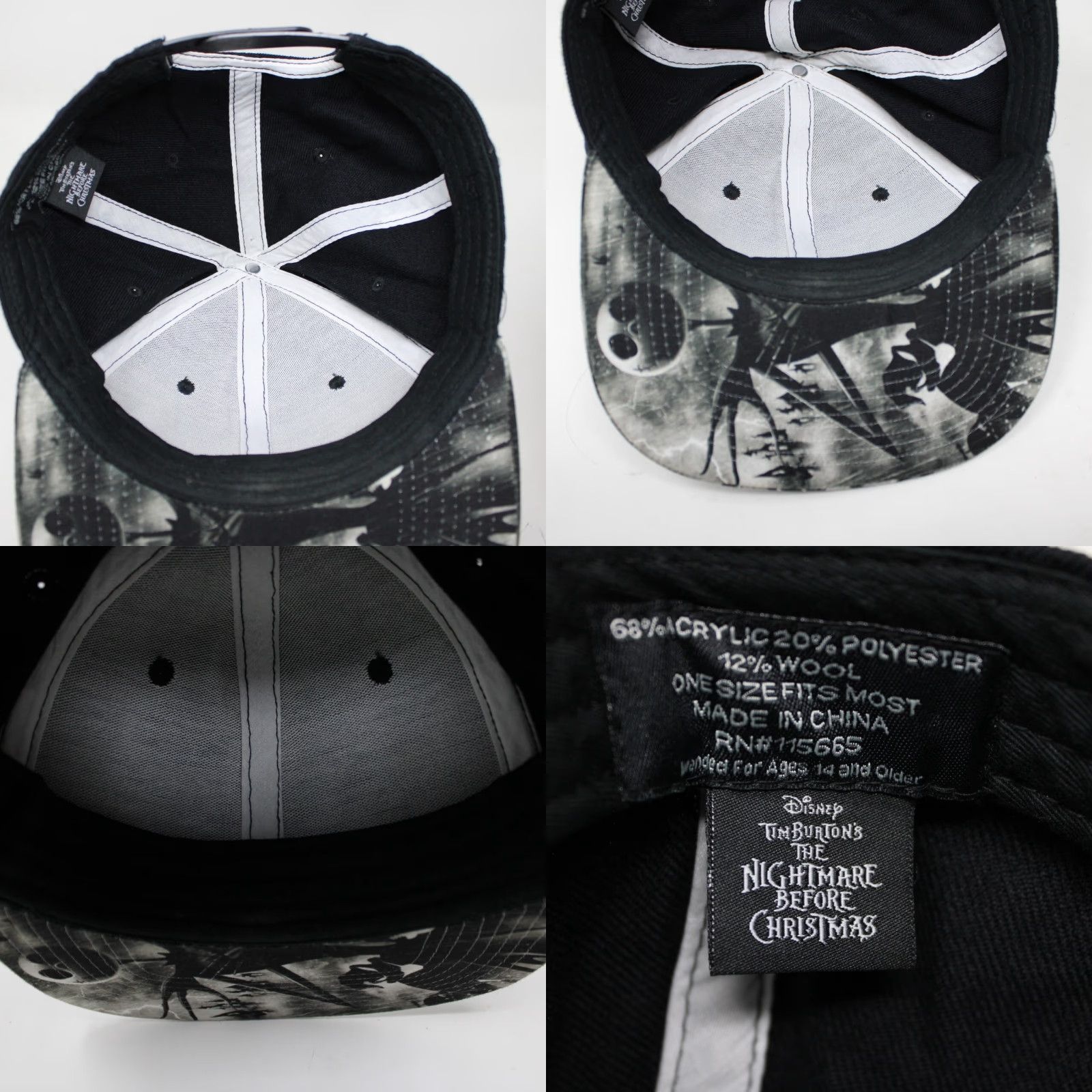 Disney Disney Nightmare Before Christmas Hat Adult Snapback Black Baseball Cap Size ONE SIZE - 8 Thumbnail