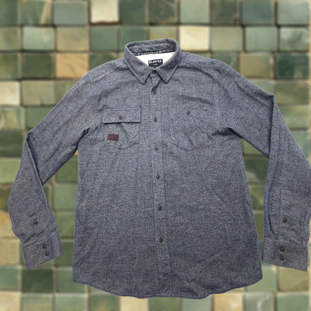 KAVU Kavu Long Sleeve Shirt Mens Medium Blue Flannel Outdoor Camp Cotton Herringbone Size US M / EU 48-50 / 2 - 1 Thumbnail