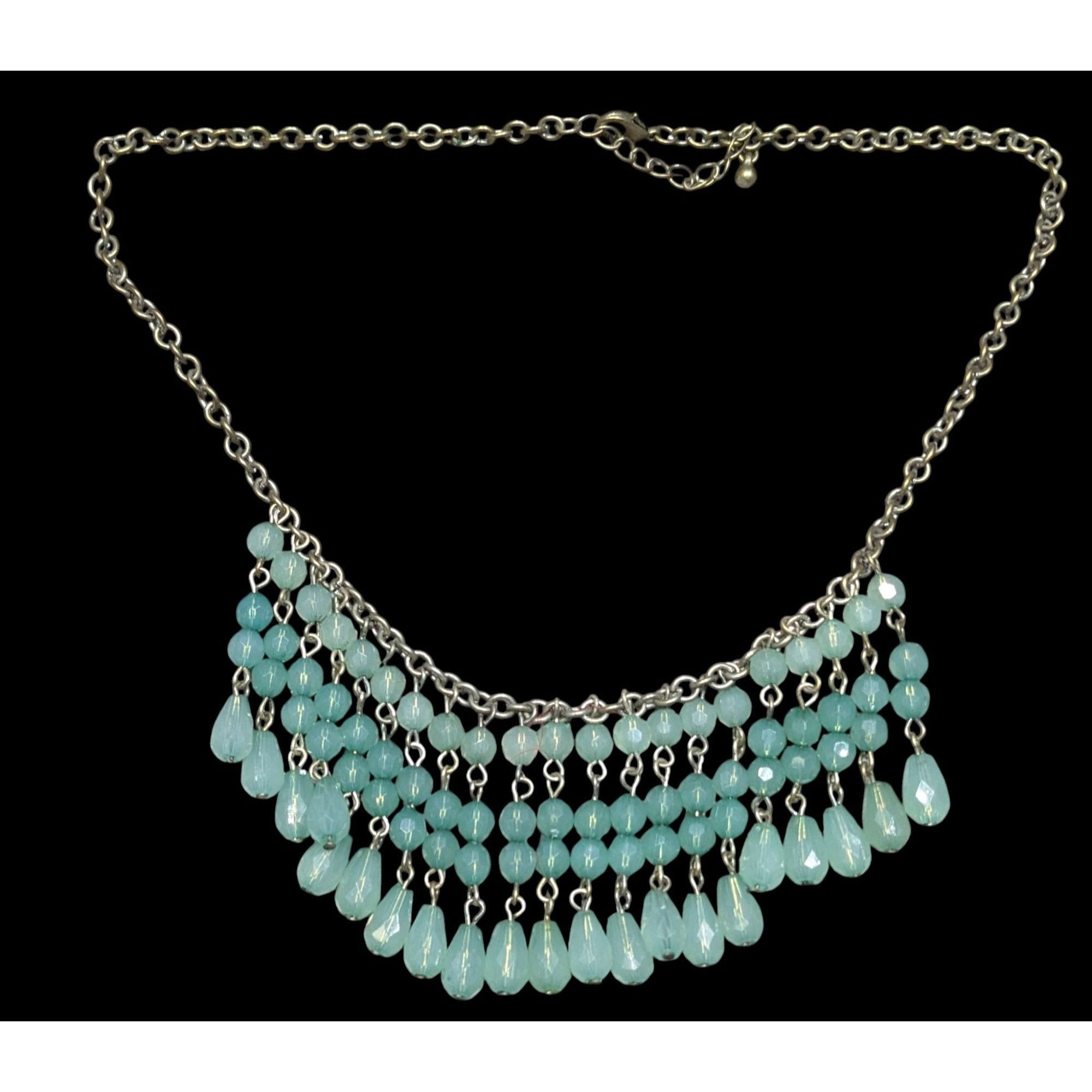 Other Bohemian Fringe Aqua Beaded Bib Necklace With Antiqued Gold Size ONE SIZE - 1 Thumbnail