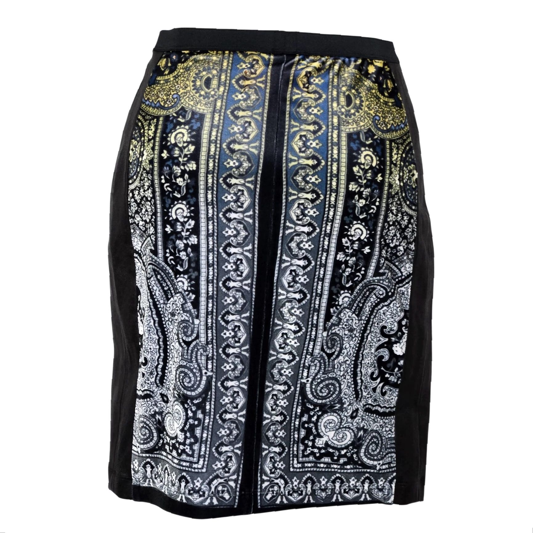 Clover Canyon Clover Canyon Skirt Black Paisley Stretch Pencil S Womens Short Satin Leather Side Panels USA Size 28" / US 6 / IT 42 - 2 Thumbnail