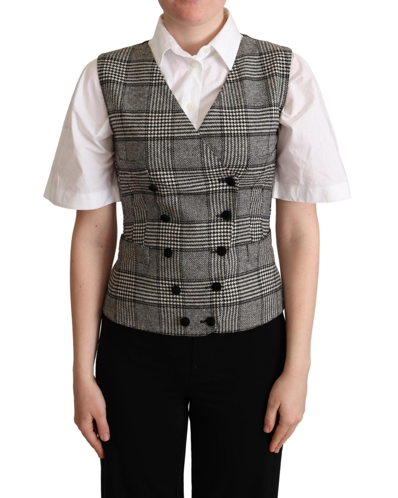 image of Dolce Gabbana Checkered Sleeveless Vest in Grey, Women's (Size Small)