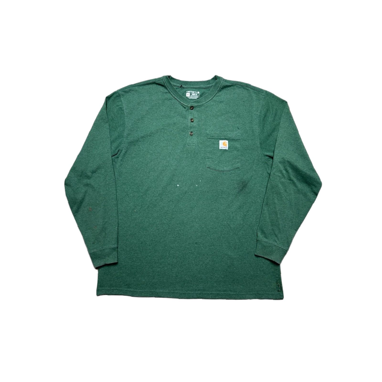 Carhartt VINTAGE Carhartt Long Sleeve Henley T Shirt Loose Fit Green Blank Distressed Adult XL Size US XL / EU 56 / 4 - 1 Thumbnail