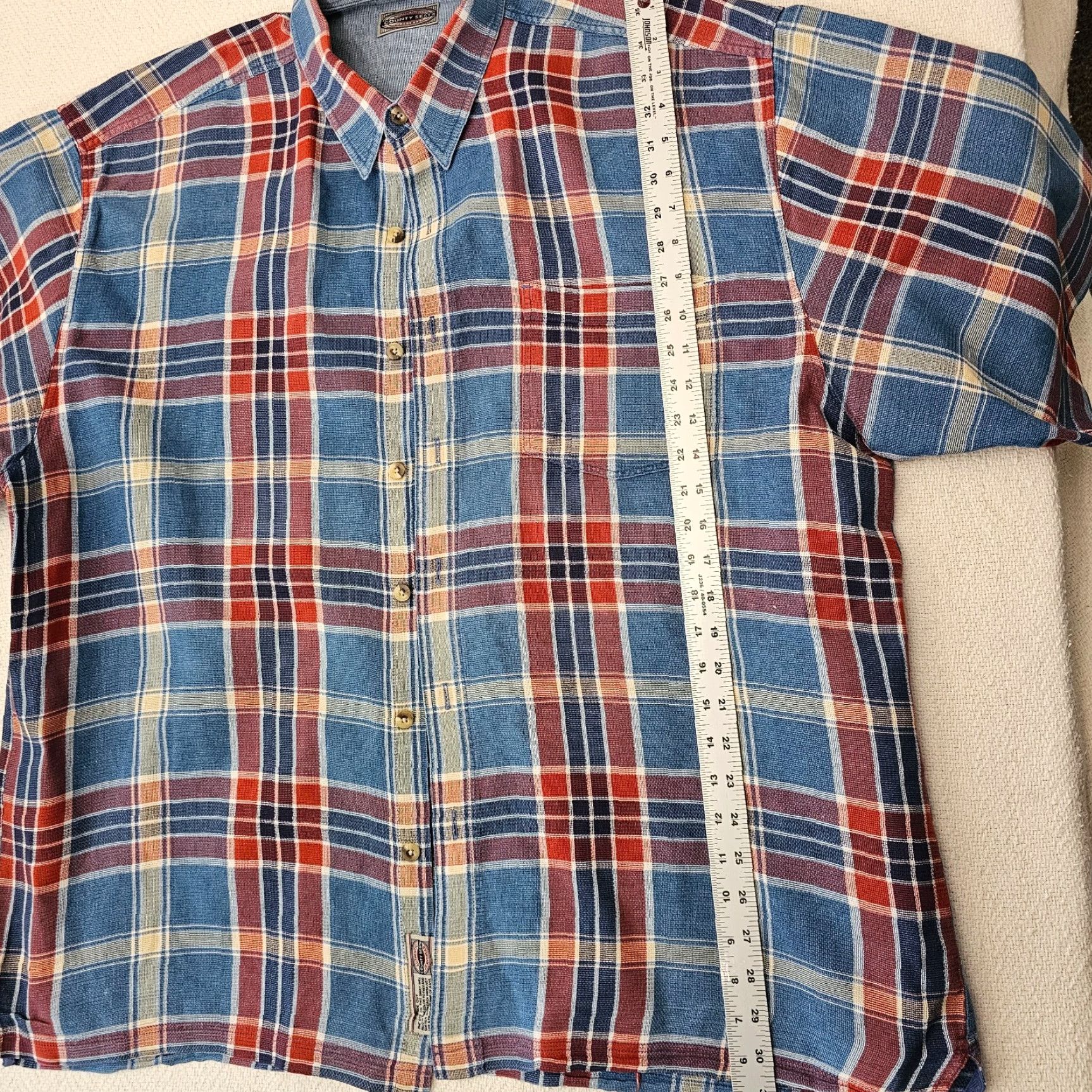 Vintage VINTAGE County Seat Shirt Western Denim Plaid Button-Up XL Blue Men’s Short Sleeve Shirt - 1960s-70s Inspired Size US XL / EU 56 / 4 - 5 Thumbnail