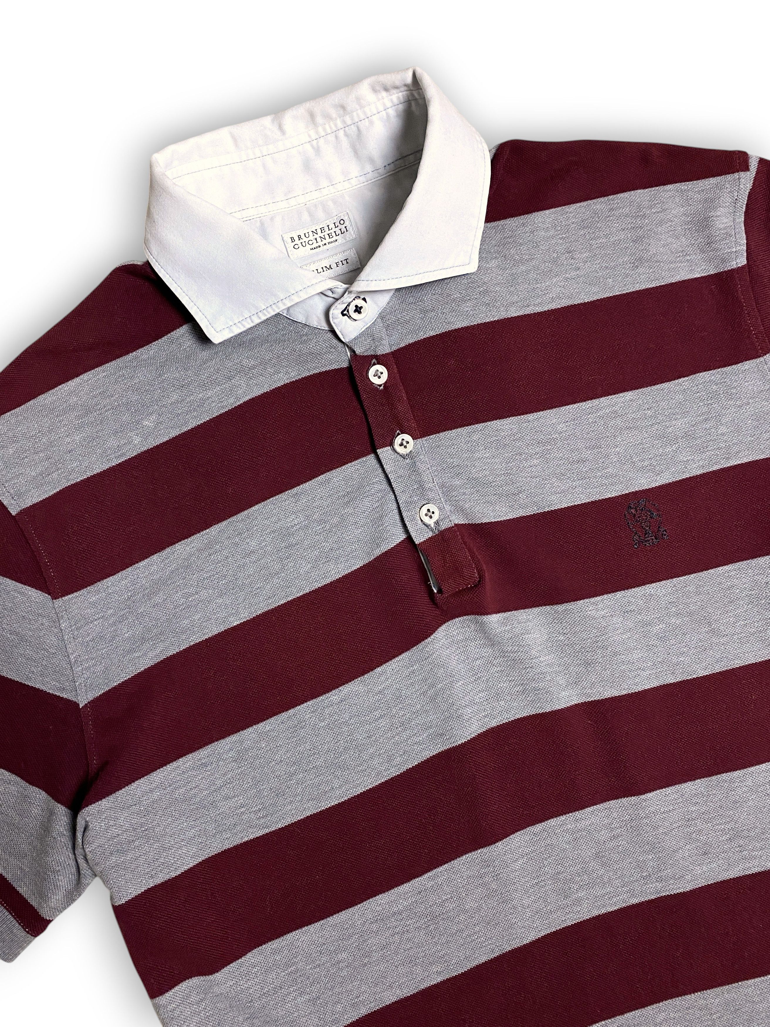Brunello Cucinelli Brunello Cucinelli Striped Slim Denim Logo Polo Size US L / EU 52-54 / 3 - 6 Thumbnail
