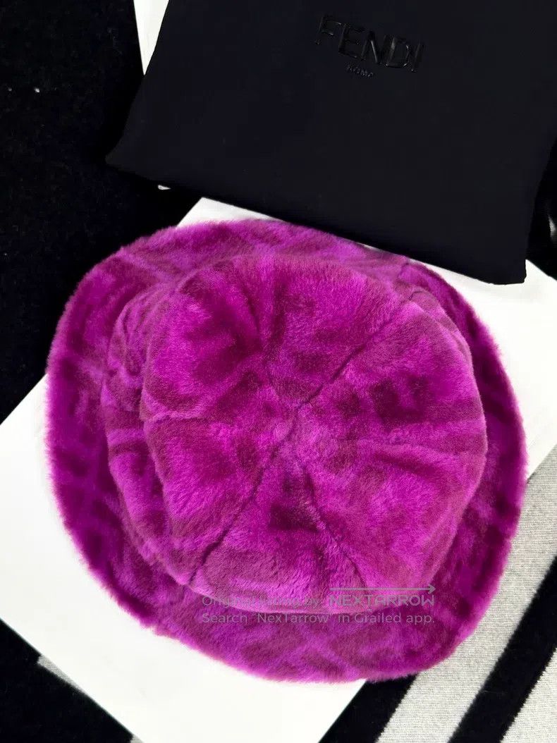 Fendi Fendi Purple FF Printed Fur Fisher Hat Size ONE SIZE - 2 Thumbnail