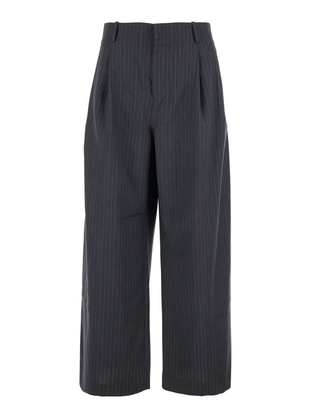 Grey Pants with Front Pences and Pinstripe Motif in Wool Blend Man