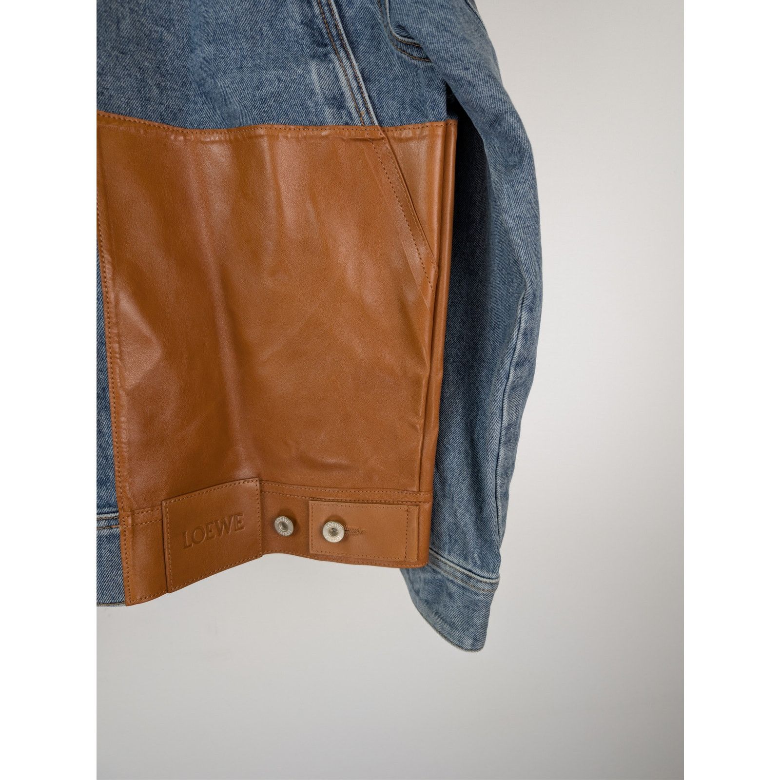 Loewe o1rshd1 Contrast Leather Panelling Denim Jacket in Blue Size US L / EU 52-54 / 3 - 12 Thumbnail