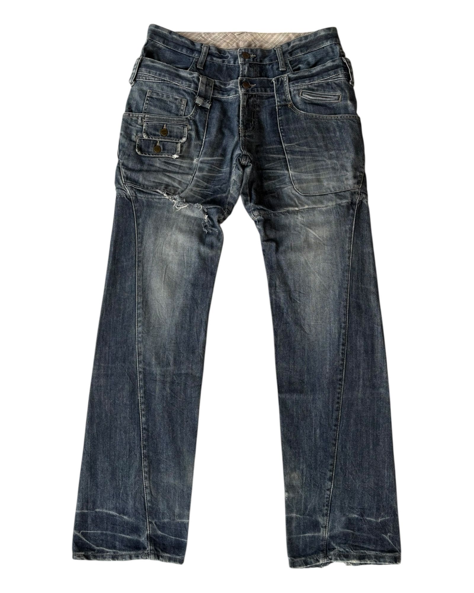 If Six Was Nine PPFM Double Waist Distressed Denim Jean Size US 33 - 11 Thumbnail