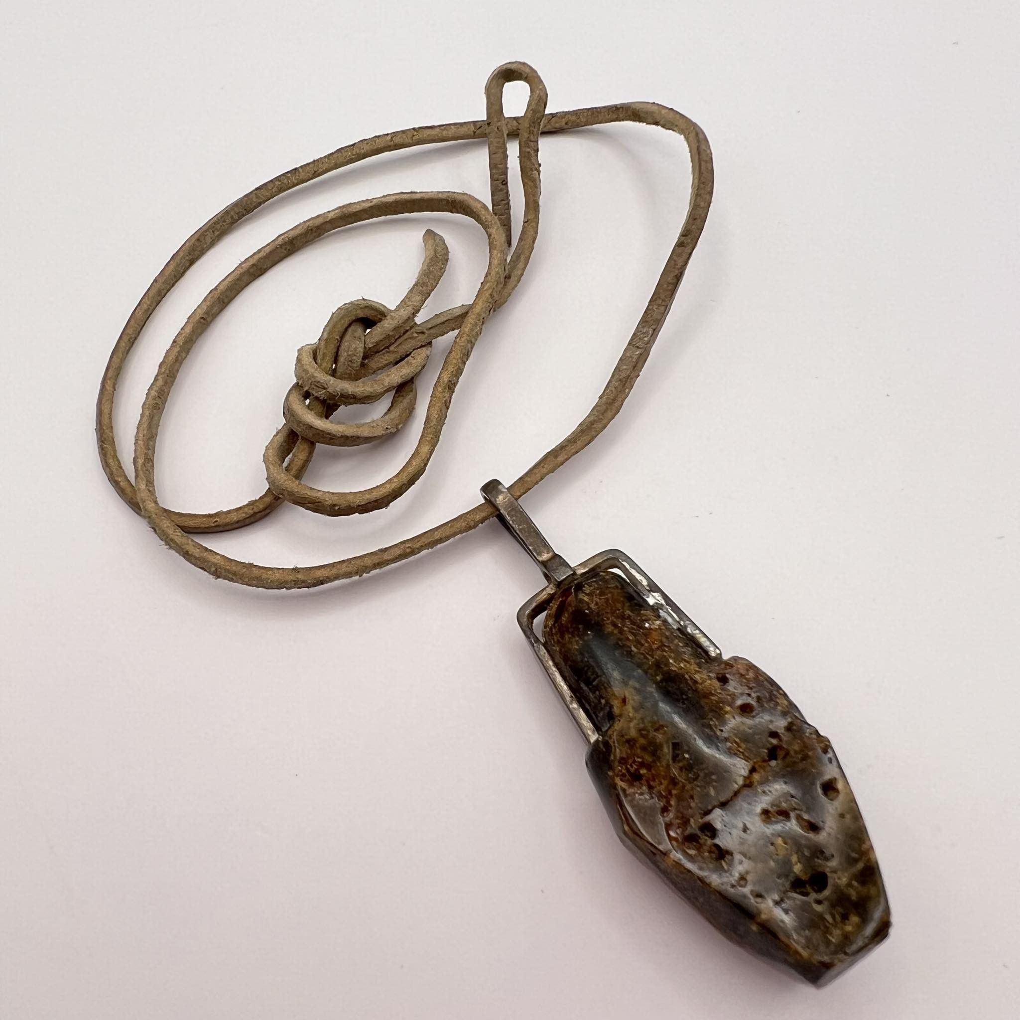 Natural Baltic AmberVintage Pendant Black Leather Necklace