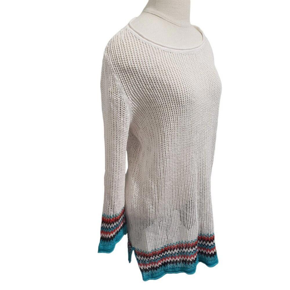 Tommy Bahama CT1929 Tommy Bahama Cream, Teal Long Sleeve Sweater M Size M / US 6-8 / IT 42-44 - 2 Thumbnail