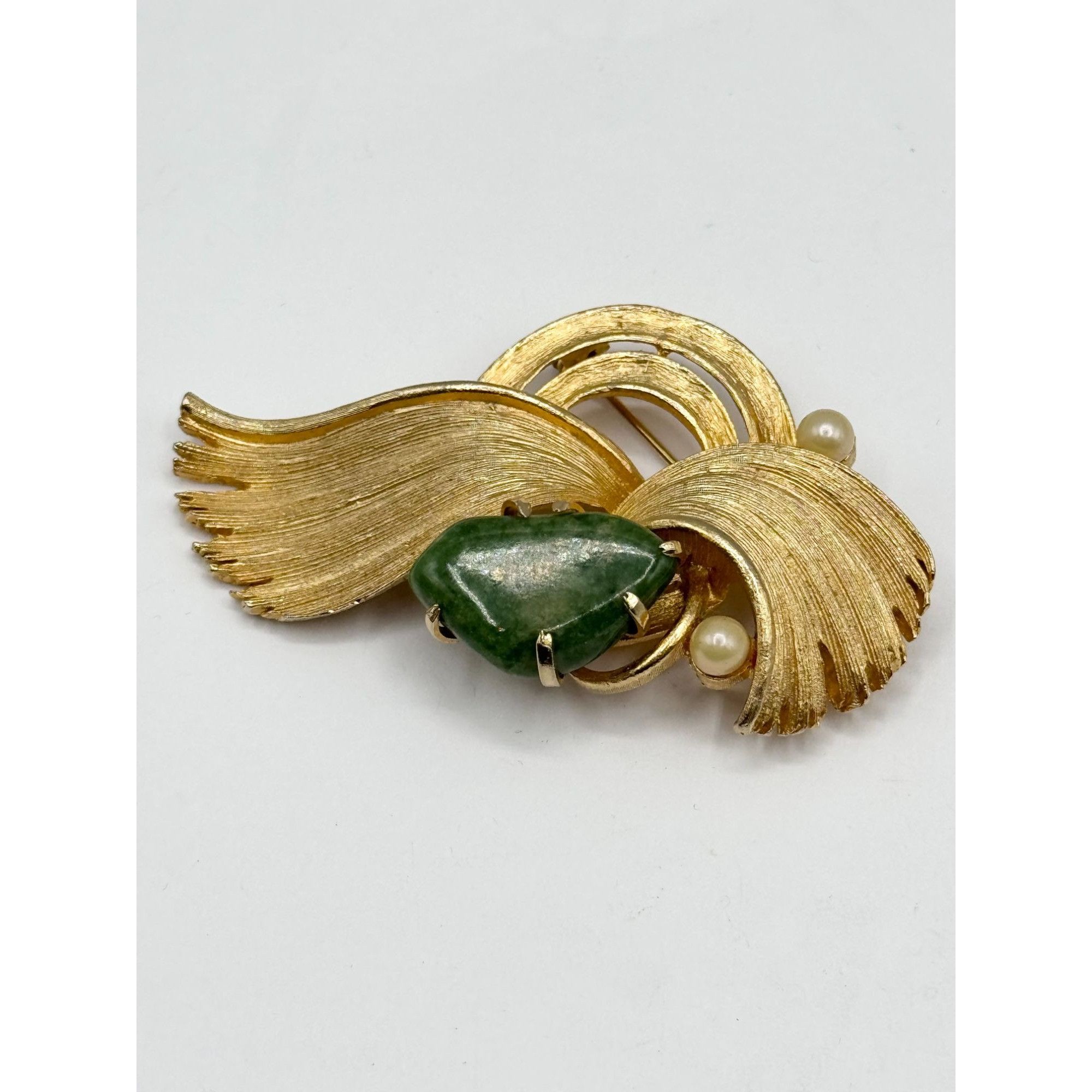 Vintage Vintage Lisner green stone pearl brooch pin Size ONE SIZE - 2 Thumbnail