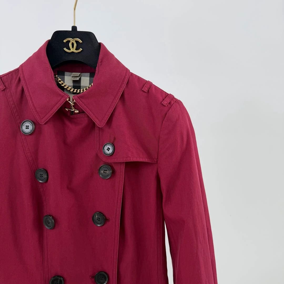 Burberry Burberry Burgundy Short Trench Coat F34 Size XS / US 0-2 / IT 36-38 - 3 Thumbnail