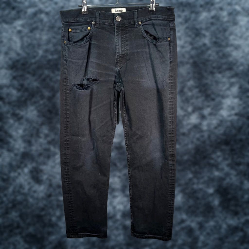 Acne Studios Jeans Mens 32 x 28 Ash Black Distressed Cotton Blend Denim 5-Pocket Slim Straight Style Vintage No (if considered)