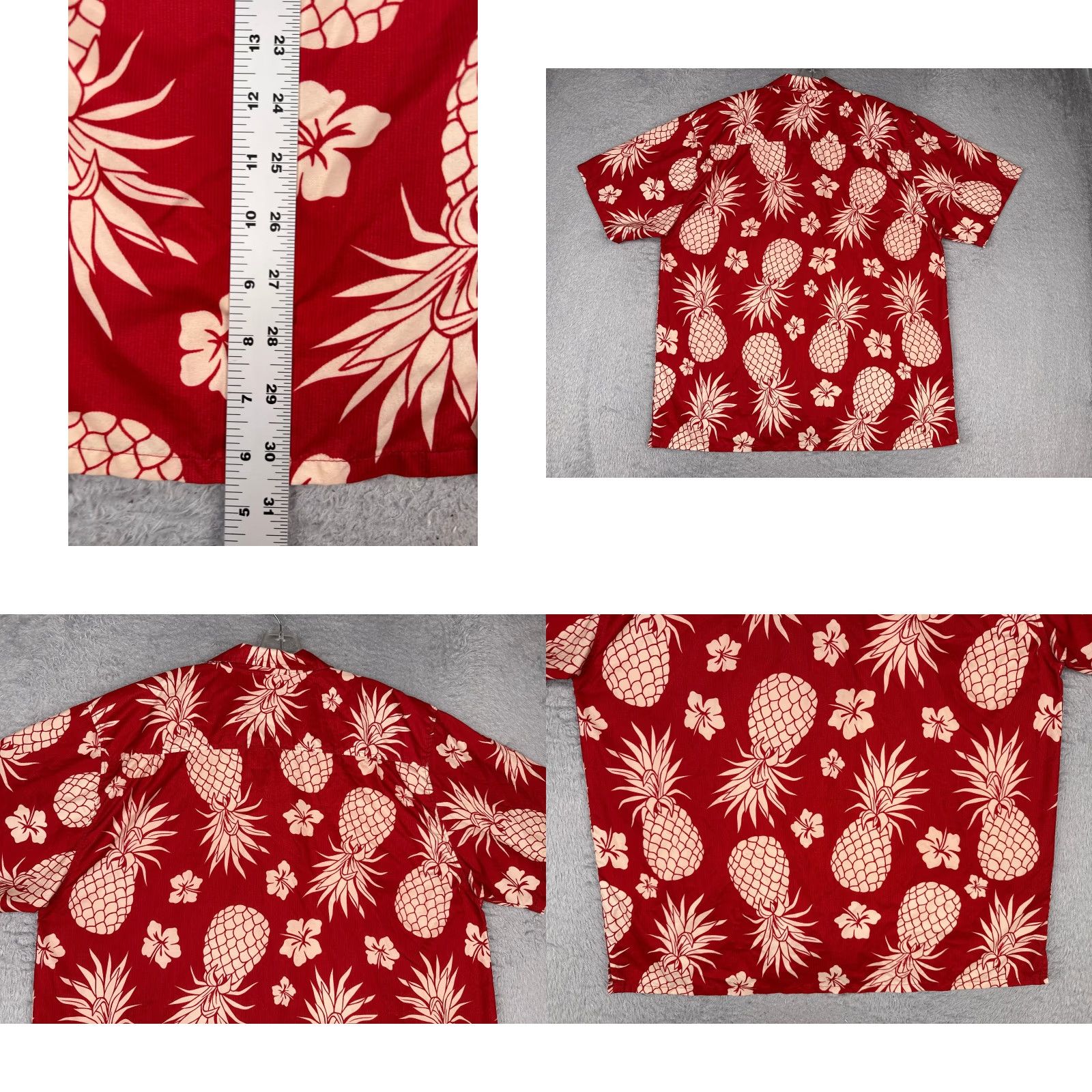 FUZZI Uzzi Button-Up Shirt Men Large Red Floral Pineapple 100% Polyester Pocket Hawaiian Resort Aloha Luau Vacation Size US L / EU 52-54 / 3 - 9 Thumbnail